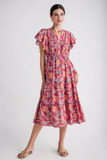 THML Flutter Sleeve Tiered Midi Dress